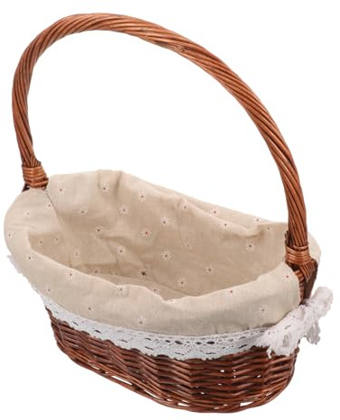 VANZACK Rattan Woven Einkaufskorb Mit Griff Handgefertigter Picknickkorb Für Snacks Und Obst Rustikaler Aufbewahrungskorb Für BBQ Und Outdoor-aktivitäten Vielseitig Und Langlebig Für