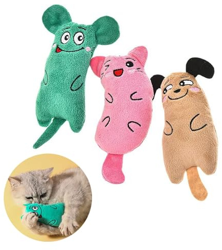 RUIENGCOMM 3 Stück Katzenminze-Spielzeug, weiches Plüsch-Kissen, unterhaltsames Spielzeug, Cartoon-Katzenminze, Kauspielzeug, Katzenzahnreinigung, Plüschspielzeug zum Kratzen, Kauen, Zähneknirschen,
