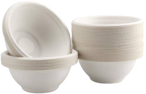 CHUENHEI 100 Stück 200 ml Einweg Suppenschalen Pappe, Kleine Weiß Pappschalen Bagasse Einweg Schüsseln Suppe, Einweggeschirr für Suppe, Salat, Dessertschale