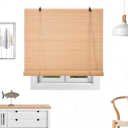 ZHUOZ1T Retro Bambus Rollo Lichtfilter Bambusrollo,Bambus Raffrollo,Natur Holzrollos,Sonnenschutz und Sichtschutz Rollo Seitenzugrollo Für Fenster und Türen,Anpassbar,Breite×Höhe (50cm x 120cm)