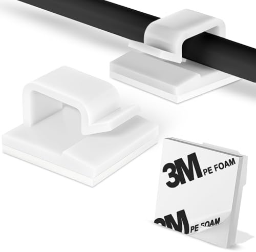 Livaia Selbstklebende Kabelclips Weiß – Kabelhalter & Klemmen-Set für Schreibtischmanagement, Glasfaser-, Strom-, USB- & Audiokabel, Kabel-Organizer, einfach anzubringen & zu entfernen – 60 Stück