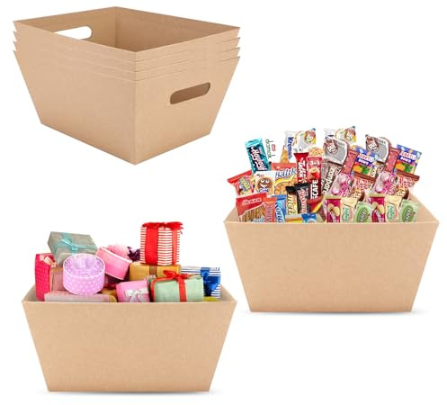 Präsentkorb Leer 6er-set,Geschenkkorb Pappe mit Griffen | Lebensmittelecher Präsentkorb Leer für Personalisierte Geburtstage,25x20x11,5cm