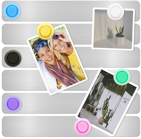 ZDZBLX Magnetic Board, 6 Pack Frameless Stainless Steel Memo Bulletin Board Bar with Adhesive Backing, Metal Magnet Board Iron Strips Includes 7 Colorful Magnets for Wall, Office, School, Home,Kitchen