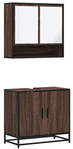 vidaXL 2-TLG. Badmöbel-Set Braun Eichen-Optik Holzwerkstoff, Badezimmermöbel-Set, Badschrank, Waschtischunterschrank, Badezimmerschrank