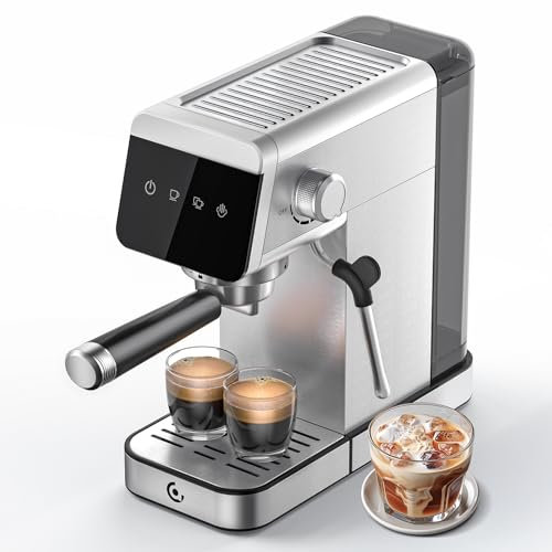 AMZCHEF Macchina per caffè espresso 20 bar con indicatore LED Home 2 in 1 con serbatoio rimovibile da 1,2 l, per regali domestici, compatta in acciaio inox, 1350 W