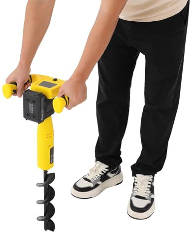 MIDUOLAI Post Hole Digger Electric Hole Digger Cordless Earth Auger Electric Hole Digging Machine with Digging Auger Bit Digging Tools for Gardening Planting Drilling,Yellow