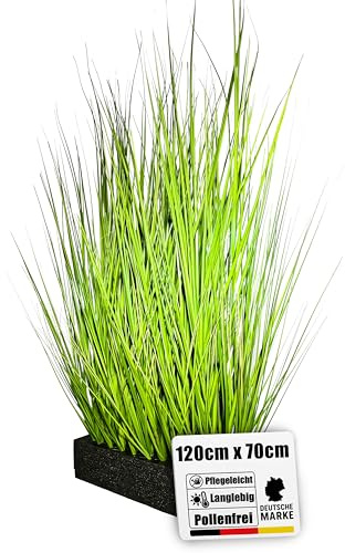 Botanic-Haus künstliches Grasarrangement/künstliches Gras/Kunstgras 120 cm im schwarzen Schaumstoffsockel – Täuschend echtes Deko‑Gras als Sichtschutz & Raumteiler – Für schönes Design & Privatsphäre
