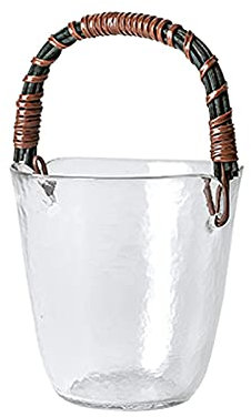 ZJFHEYUO Glass Ice Bucket,Ice Pail,Glass Ice Bucket Wine Beer Champagne Cooler,Mini Ice Bucket with with Rattan Handle Household Red Wine Champagne Bucket Wine Utensils Iced Thickened Ice Bucket