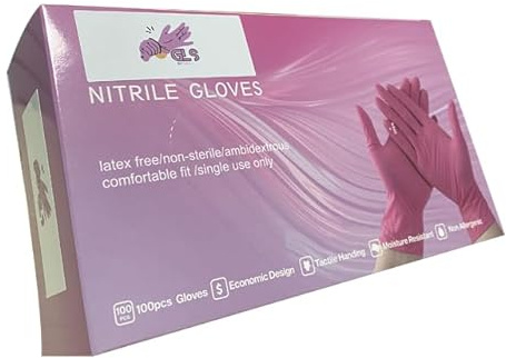 GLS By Neil Pink Nitrile Disposable Gloves – Latex-Free, Powder-Free, Sizes S-XL, 100-Pack​ (Small)