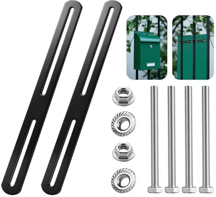 Nuts OT nuts 2 Piece Mounting Set for Fence Post Box 275 x 24 mm Black Letterbox Fence Attachment Double Rod Mat Fence Bracket Flat Connector Slotted Hole Stainless Steel for Mailbox Fence Wooden