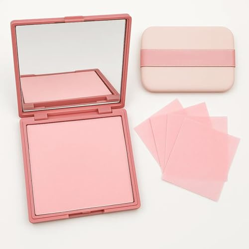 Oil Control Blotting Paper with Mirror in Rose Pink Case - 100 Sheets for Makeup Touch Ups, Absorbs Facial Shine for Oily and Combination Skin Types, Compact and Portable in Fabric Pouch
