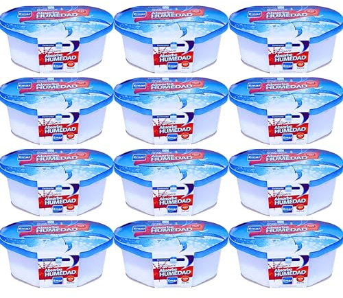 IAMI Deshumidificador 500 ml | Pack 12 Antihumedad sin Fragancia | Formato de 15 x 8,5 x 10,5 cm | Diseño antifugas | Funciona sin electricidad | Depósito de agua visible