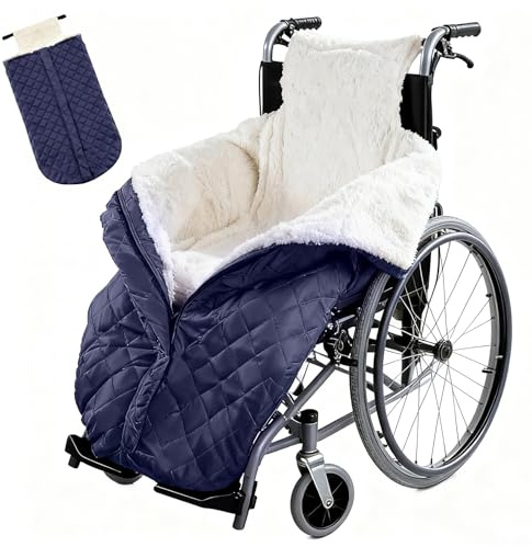 Pengrity Rollstuhldecke Winter, Rollstuhl Fußsack Winddichte, Schlupfsack Rollstuhl Erwachsene, Universelle Rollstuhl Decke mit Innentasche Und Zip Schützt Vor Kälte, Verdickter Plüsch, Blau