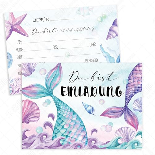 Wxinsheng Biglietti Invito Compleanno Sirena per Bambini,Biglietti D'invito per Bambini,per Feste di Compleanno,tema Sirena,Inviti per feste di Sirena