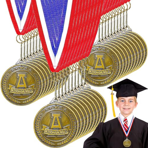 TESIN 30 Stück 5cm Gewinner Medaillen Gold mit Band – Metall Award Medaillen Bulk Preis Pokal Auszeichnung Geschenk für Kinder & Erwachsene, Schule, Turniere, Wettbewerbe, Partys (A Honor Roll)