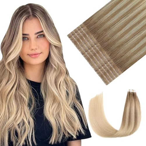 Youngsmile Injektionsband in Extensions Echthaar, Unsichtbar Tape Extensions Echthaar, 40cm 35g 20pcs, #8T60 Ombre Ash Brown bis Platinum Blonde Invisible Tape Extensions Echthaar (#8T60,16 Zoll)