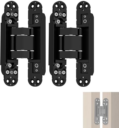 Lot de 2 charnières cachées en alliage de zinc avec ouverture à 180 degrés réglable invisible, caché pour portes en bois et pliantes, charnières invisibles pour portes lourdes, charge de 40 kg