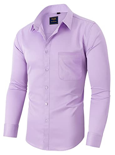 siliteelon Men's Dress Shirts Solid Long Sleeve Stretch Wrinkle-Free Formal Shirt Business Casual Shirts Purple 2XL