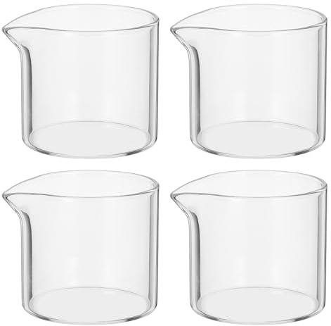 DECOMELODY Lot de 4 Pichet en Verre Mini 110ml Transparent à Bec Verseur, Doseuse Lait Verre Vintage pour Café, Crème et Service à Table