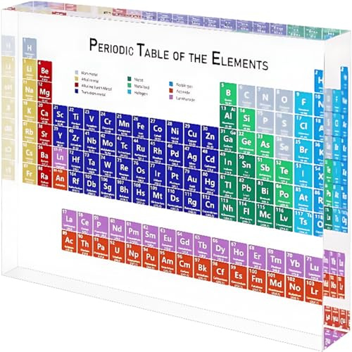 Tableau périodique des éléments en acrylique - Décoration de table périodique - Ornements de bureau - Pour salle d'étude, salle de classe, laboratoire de chimie