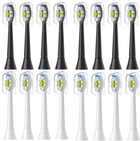 8 à 16 têtes de brosse dents rechange, compatibles avec les manches clipser Easy Clean Healthy et autres modèles(8White 8Black)