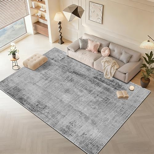 WUTONG Grau Teppich Wohnzimmer 160x230cm Waschbar,Moderner Abstrakter Kurzflor Teppich,Rutschfester Vintage Look für Esszimmer & Büro,Pflegeleicht & Weich