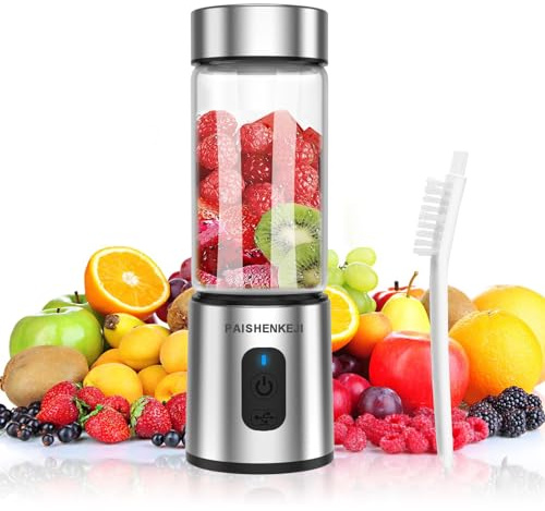 Glas Smoothie Maker Mini Mixer - Standmixer, Tragbarer Mini Blender, 400ml Smoothie Maker to go, USB Persönlicher Smoothie Mixer zum Zerkleinern von Eis und gefrorenen Früchten