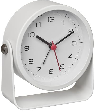 TFA Dostmann analog designväckarklocka modern, 60.1042.02, sängklocka med bakgrundsljus, av metall, bordsklocka, vit