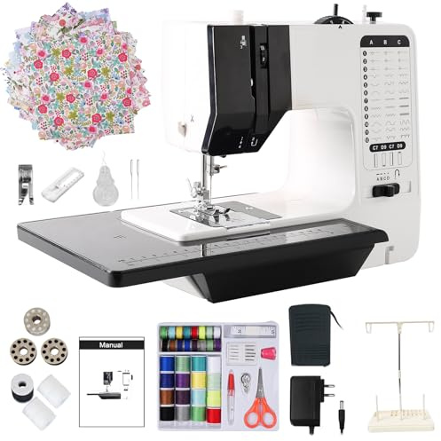 LetCart Nähmaschine Anfänger, Kompakte Mini-Nähmaschine mit 12 Integrierten Stichen, 42-teiliges Nähset, 25 PatchworkTeile und Garn, Ideal für Schnellreparaturen & DIY, Batterie- oder Netzbetrieb