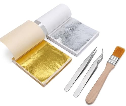 LMJOPYQ 203Stück Blattgold Set, Blattgold zum Basteln, Blattsilber, Goldpapier, für DIY-Projekte, Goldfolie zum Basteln