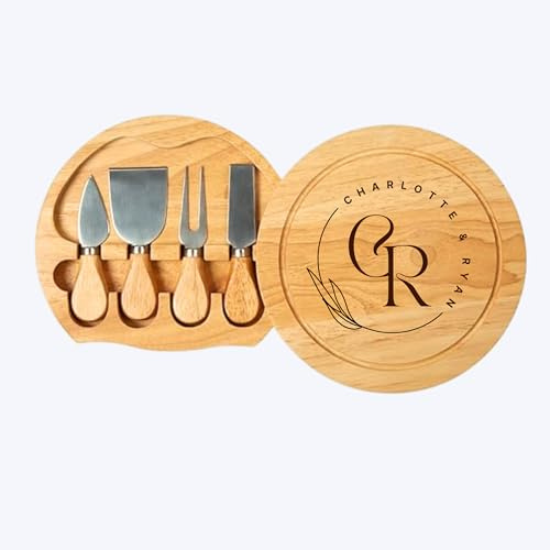 Personalised Round Cheese Board Set - Wedding, Couples, New Home, Birthday Gift