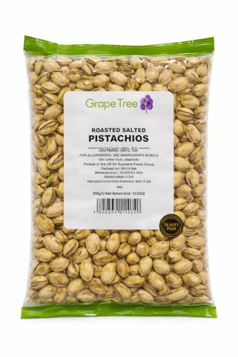 Grape Tree Finest Pistachio Nut Kernels 500g. Pistachio Nuts Perfect Healthy Snack. Unsalted Raw Pistachios Great Source Of Protein And Fibre-Premium Natural Nuts Suitable For Vegans