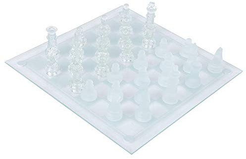 Annadue Schachspiel aus Glas, 25 X 25 cm, Mattpoliertes Kristall-Schachbrett mit 32 Schachfiguren, Internationales Schach für die Innen- und Bürodekoration