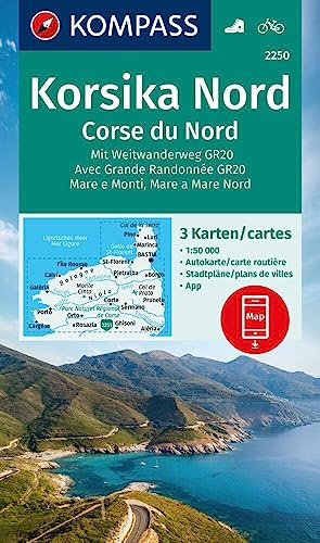 KOMPASS Wanderkarten-Set 2250 Korsika Nord, Corse du Nord, Weitwanderweg GR20 (3 Karten) 1:50.000: inklusive Karte zur offline Verwendung in der KOMPASS-App. Fahrradfahren.