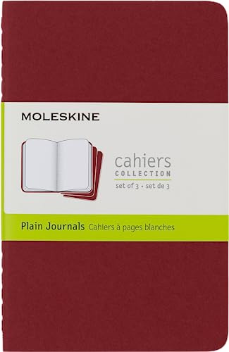 Moleskine Cahier Journal, Set 3 Quaderni con Pagine Bianche, Copertina in Cartoncino con Cucitura a Vista in Cotone, Colore Rosso, Formato Pocket 9 x 14 cm