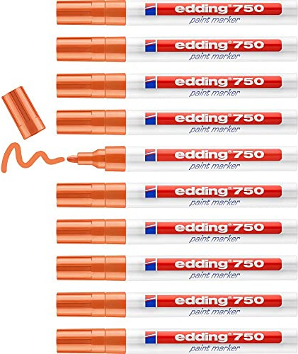 edding 750 lackmarkörer – orange – 10 pennor – rund spets 2–4 mm – färgpenna för märkning och märkning av metall, glas, sten eller plast – värmebeständig, permanent, tork- och vattentät
