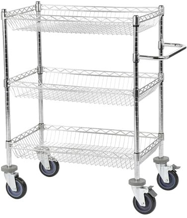 Certeo | Drahtgitter-Tischwagen | VErchromt | mit 3 Körben | LxBxH 760 x 460 x 1025 MM