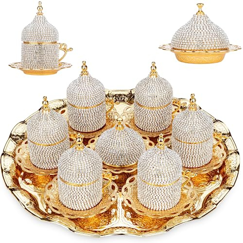 Alisveristime Lale Crystal Türkisches Kaffee-Set mit Tablett, 27-teilig (Gold)