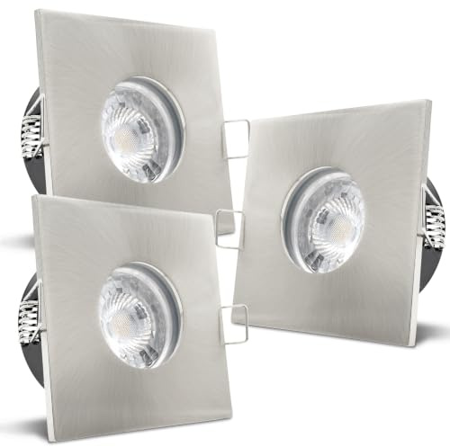 trendlights24 V2 Decken Einbaustrahler flach 35mm IP65 230V 5W LED 3er Set | Edelstahl Optik gebürstet, eckig, ultra flach 35mm, LED Spot, Neutralweiß, 4000k, austauschbar, Einbauleuchte, Bad, außen