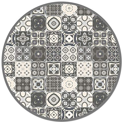 Panorama Alfombra Vinílica - Modelo Gris Baldosa Hidráulica Redonda 100x100 cm - Varios tamaños - Decoración Hogar, Cocina y Salón