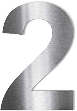 Metzler® Hausnummer Ziffer 2 mit selbstklebender Rückseite und moderner Arial-Schrift Silber Edelstahl 75mm hoch witterungsbeständig einfache Montage gebürstet für außen 10 Jahre Ersatzteilverfügbarke