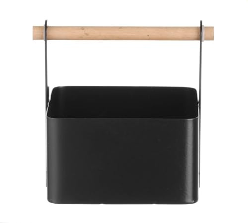 HENDI Tisch Caddy, mit Buchenholz Griff, für Pfeffer, Salz, Öl und Essig | Menage, Gewürzständer, Besteckbehälter, Küchen-Organizer, Küchenutensilienhalter, 170x130x(H)160mm, Kohlenstoffstahl, schwarz
