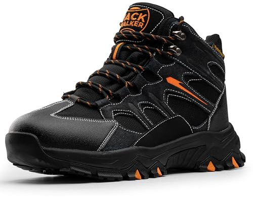 Jack Walker Mens Walking Waterproof Leather Boots Lightweight Vent Breathable Hiking Trekking Shoes JW7255 Orange (8 UK)