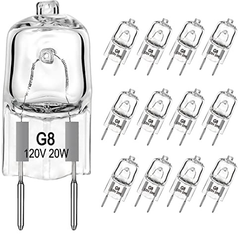 BOGAO G8 Halogen Light Bulbs 20Watt 120Volt Halogen Light Bulb G8 Base Bi-Pin Shorter 1-3/8 (1.38) Length 20W T4 JCD Warm White Under Cabinet Puck Lighting Replacements,12Pack