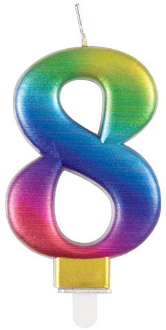 Metallic Rainbow Number 8 Birthday Candle - Vibrant 3D Topper for Cakes & Desserts - Perfect for Kids' & Adults' Parties - 1 Pc