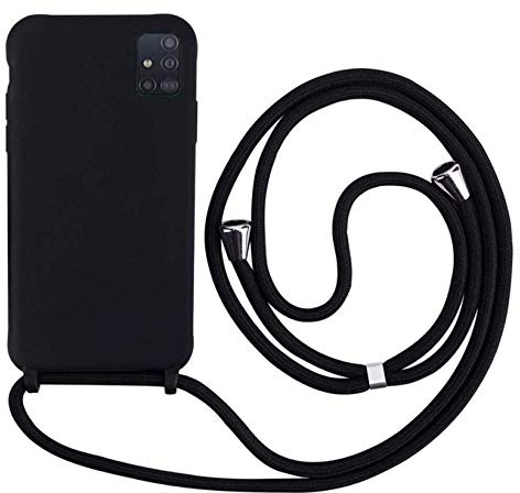MEVIS Schutzhülle kompatibel mit Samsung Galaxy A51, Halskette für Handyhülle, schmal, stoßfest, verstellbar, Schwarz