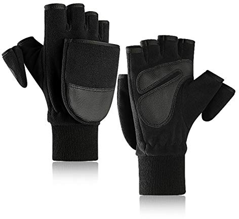 TAGVO Fingerless Polar Fleece Gloves Mittens, Windproof Thermal Anti Slip Touch Screen Gloves, for Cycling, Driving, Hiking, Running, Cold Weather Working Outdoor Sports