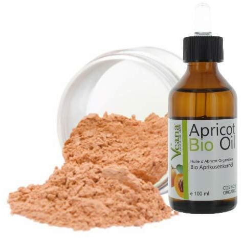 Mineral MakeUp (9 g) + olio di noccioli di albicocca bio premium (100 ml), certificato DE-Öko – MakeUp, tutti i tipi di pelle, senza additivi, senza conservanti, colore beige naturale