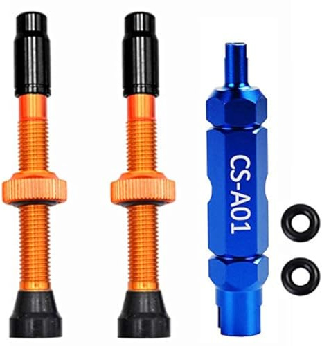 Tubeless Presta Valve Stem Kit | 44mm / 60mm Bike Tubeless Presta Valve Stem with Valve Core Remover Tool - Alloy Presta Valve Stem Caps- Super Light Alloy - Pair - Choose Color/Size