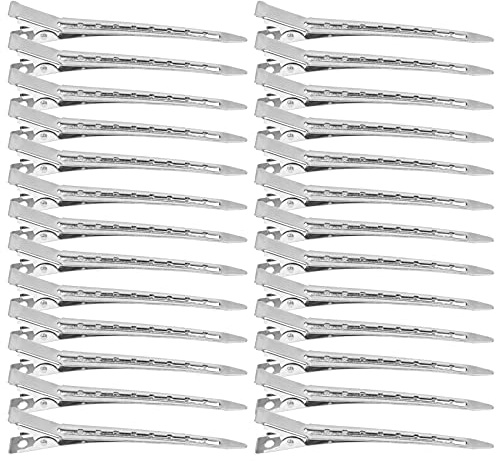 26 Stücke EnteBill Haarspangen, 3.5 Zoll Silber Haarspangen Ente Bill Metall Alligator Curl Haarklippse mit Löchern Haarklemmen Friseur Professionelle Stahl-Haarclips für Haarklammern Damen Mädchen